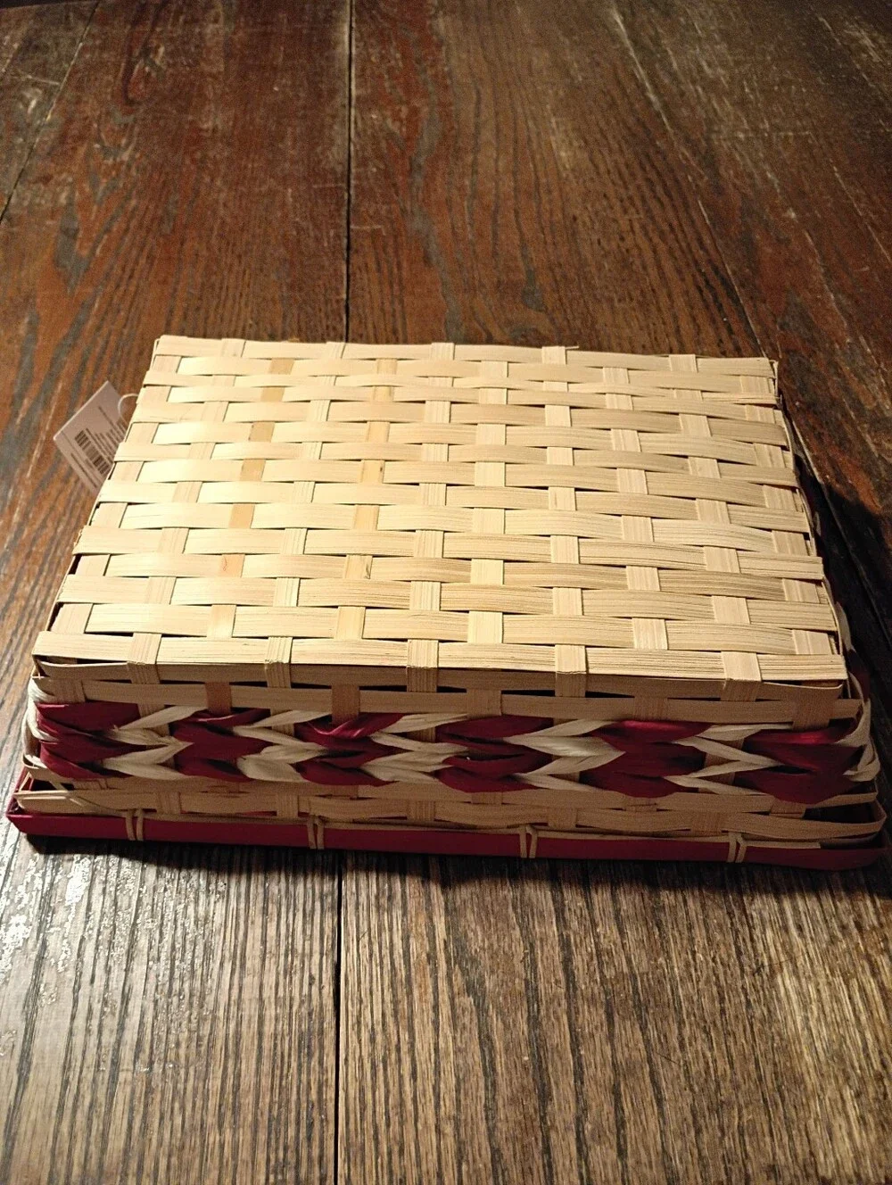 New Red Tan Weaved Rectangular Basket